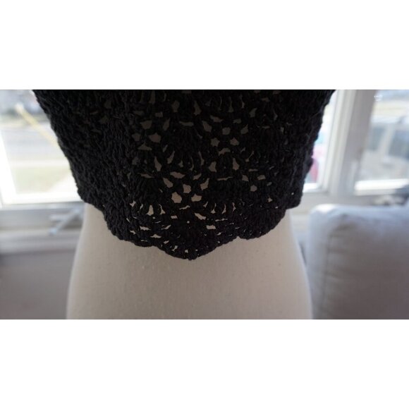 Black Crochet Halter Bralette | Boho Festival Crop Top | Adjustable Tie-Back - Picture 3 of 8